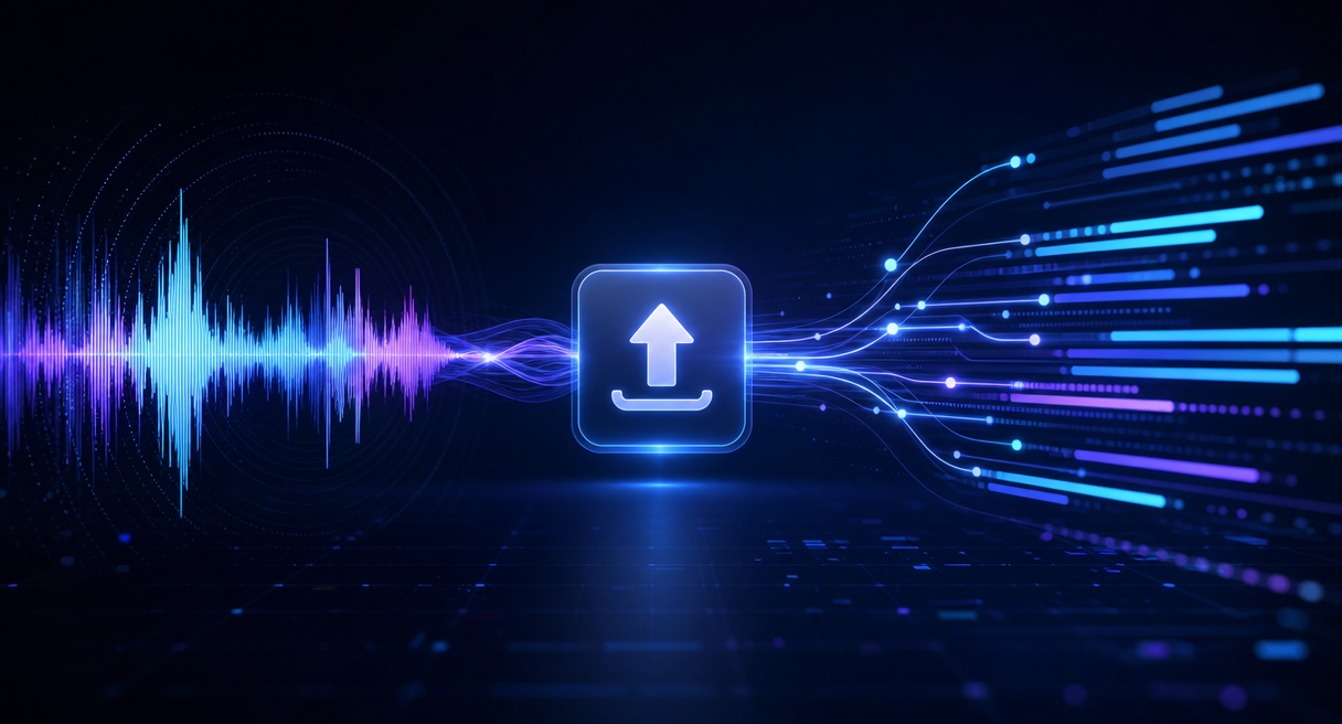 Waveform flowing into a structured meeting transcript