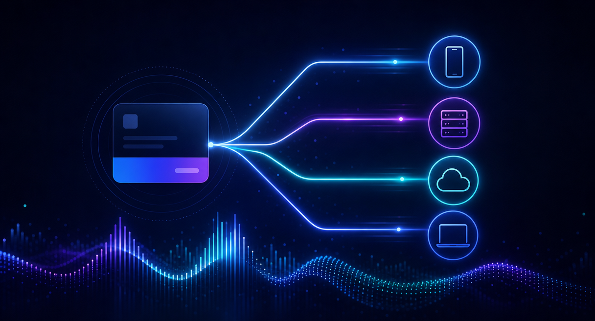 Four alternative routes branching from a subscription card