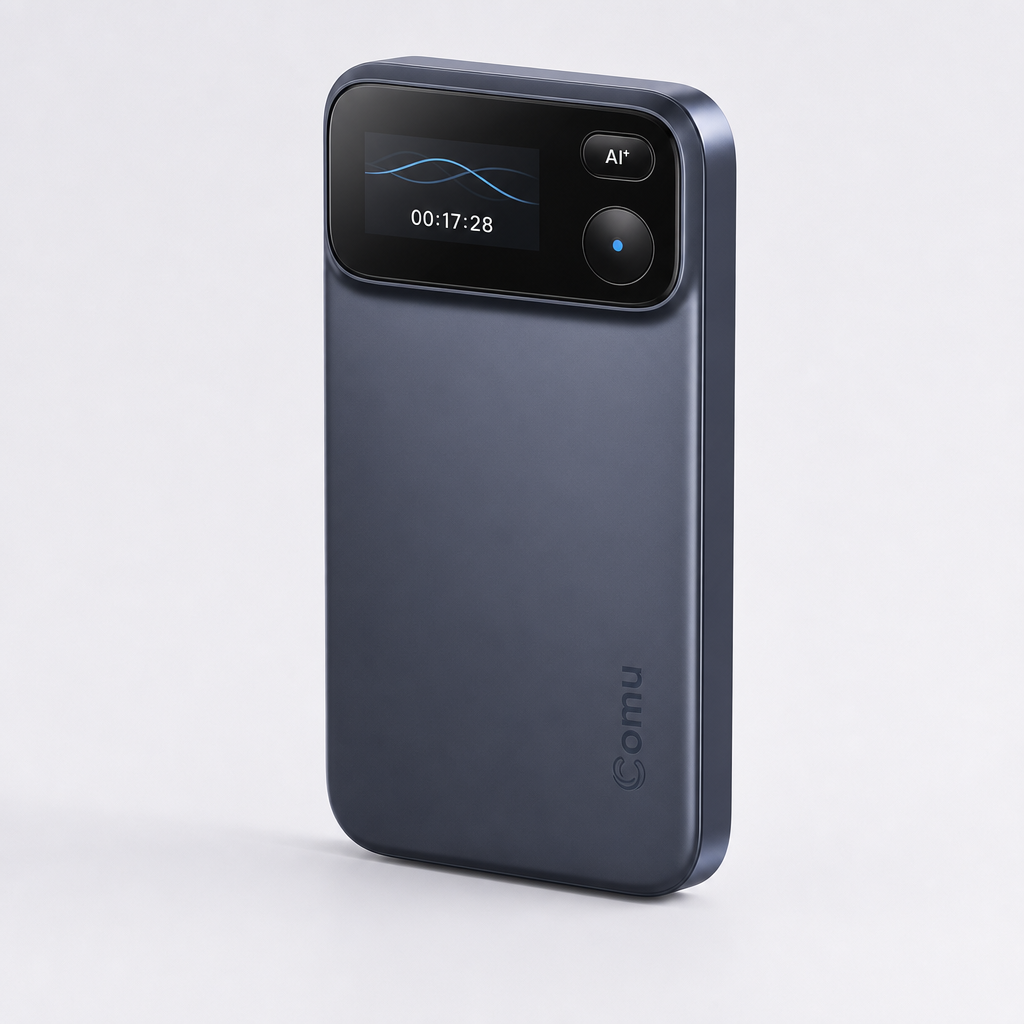 Side profile of a slim card-style recorder