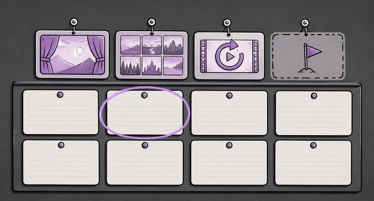 seating board of blank entry cards under four small scenario hooks