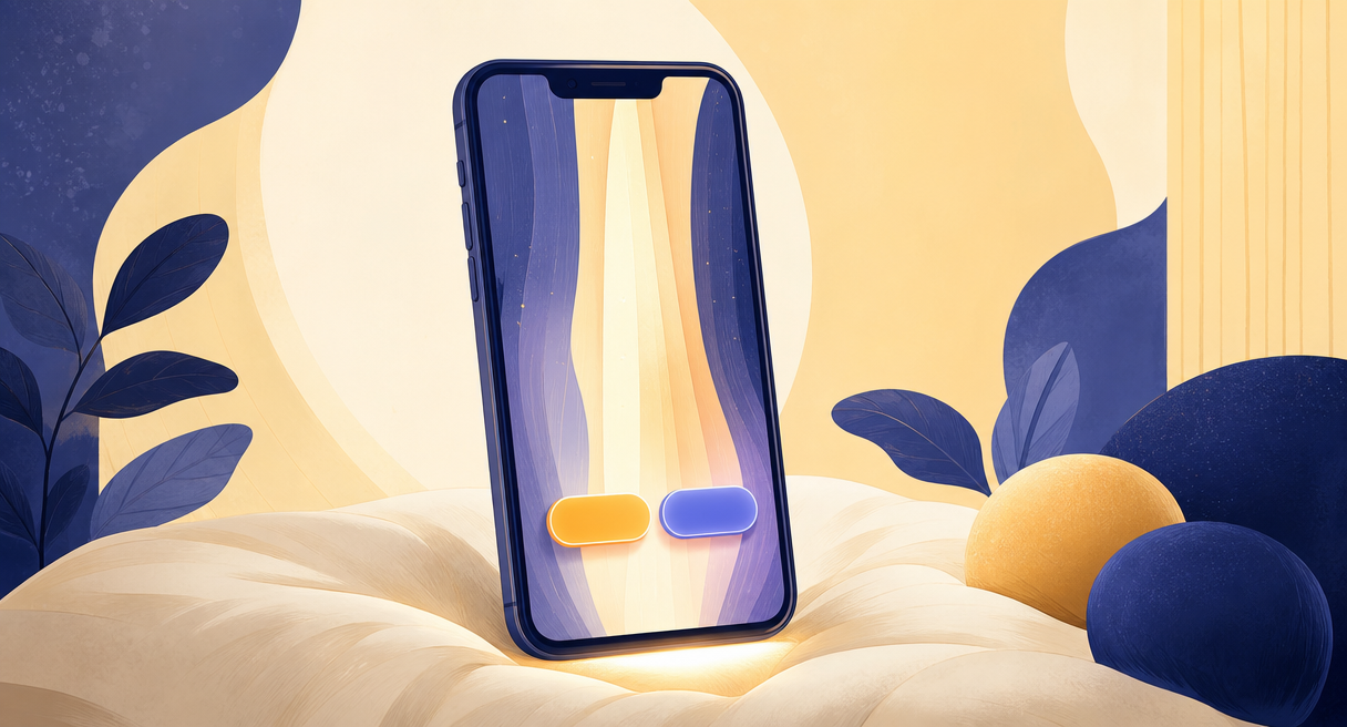 vertical smartphone standing on a soft surface