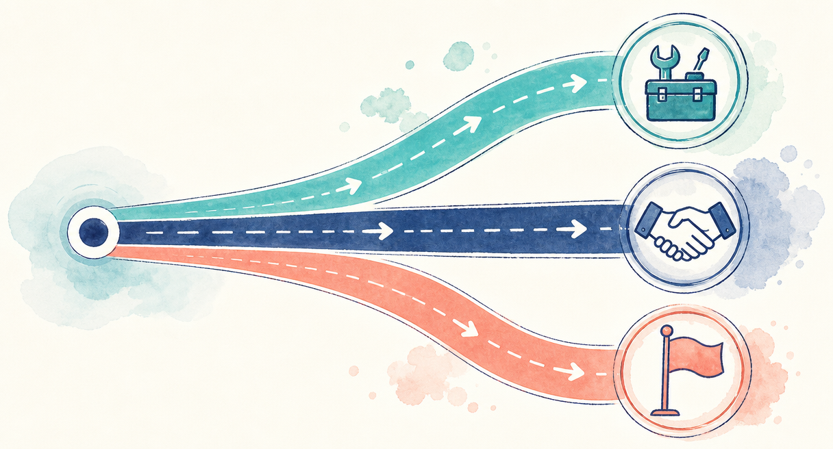 three parallel road lanes diverging from a single starting point