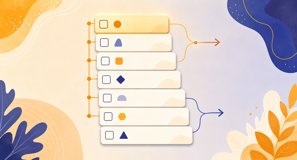 vertical seven-step checklist built as a descending ladder of rounded cards